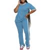 imagePINSV Womens 2 Piece Outfits Sets Short Sleeve Top and Flare Pants Lounge Sets Track suitLight Blue