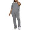 imagePINSV Womens 2 Piece Outfits Sets Short Sleeve Top and Flare Pants Lounge Sets Track suitLight Grey
