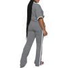 imagePINSV Womens 2 Piece Outfits Sets Short Sleeve Top and Flare Pants Lounge Sets Track suitLight Grey