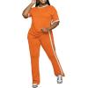 imagePINSV Womens 2 Piece Outfits Sets Short Sleeve Top and Flare Pants Lounge Sets Track suitOrange