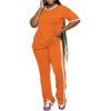 imagePINSV Womens 2 Piece Outfits Sets Short Sleeve Top and Flare Pants Lounge Sets Track suitOrange