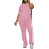 imagePINSV Womens 2 Piece Outfits Sets Short Sleeve Top and Flare Pants Lounge Sets Track suitPink