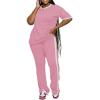 imagePINSV Womens 2 Piece Outfits Sets Short Sleeve Top and Flare Pants Lounge Sets Track suitPink
