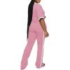 imagePINSV Womens 2 Piece Outfits Sets Short Sleeve Top and Flare Pants Lounge Sets Track suitPink