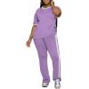imagePINSV Womens 2 Piece Outfits Sets Short Sleeve Top and Flare Pants Lounge Sets Track suitPurple