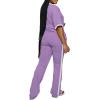 imagePINSV Womens 2 Piece Outfits Sets Short Sleeve Top and Flare Pants Lounge Sets Track suitPurple