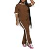 imagePINSV Womens 2 Piece Outfits Sets Short Sleeve Top and Flare Pants Lounge Sets Track suitBrown