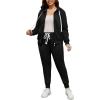 imagePINSV Women Plus Size 2 Piece Outfits Sweatsuits Full Zip Hooded Sweatshirt Sweatpants TracksuitsAblack