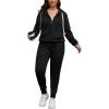 imagePINSV Women Plus Size 2 Piece Outfits Sweatsuits Full Zip Hooded Sweatshirt Sweatpants TracksuitsAblack