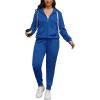 imagePINSV Women Plus Size 2 Piece Outfits Sweatsuits Full Zip Hooded Sweatshirt Sweatpants TracksuitsAblue