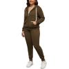 imagePINSV Women Plus Size 2 Piece Outfits Sweatsuits Full Zip Hooded Sweatshirt Sweatpants TracksuitsAbrown