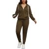 imagePINSV Women Plus Size 2 Piece Outfits Sweatsuits Full Zip Hooded Sweatshirt Sweatpants TracksuitsAbrown