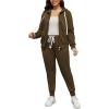 imagePINSV Women Plus Size 2 Piece Outfits Sweatsuits Full Zip Hooded Sweatshirt Sweatpants TracksuitsAbrown