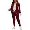 imagePINSV Women Plus Size 2 Piece Outfits Sweatsuits Full Zip Hooded Sweatshirt Sweatpants TracksuitsAburgundy