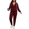 imagePINSV Women Plus Size 2 Piece Outfits Sweatsuits Full Zip Hooded Sweatshirt Sweatpants TracksuitsAburgundy
