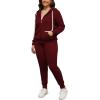 imagePINSV Women Plus Size 2 Piece Outfits Sweatsuits Full Zip Hooded Sweatshirt Sweatpants TracksuitsAburgundy