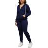 imagePINSV Women Plus Size 2 Piece Outfits Sweatsuits Full Zip Hooded Sweatshirt Sweatpants TracksuitsAdark Blue