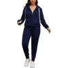 imagePINSV Women Plus Size 2 Piece Outfits Sweatsuits Full Zip Hooded Sweatshirt Sweatpants TracksuitsAdark Blue