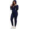 imagePINSV Women Plus Size 2 Piece Outfits Sweatsuits Full Zip Hooded Sweatshirt Sweatpants TracksuitsAdark Blue
