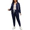 imagePINSV Women Plus Size 2 Piece Outfits Sweatsuits Full Zip Hooded Sweatshirt Sweatpants TracksuitsAdark Blue
