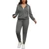 imagePINSV Women Plus Size 2 Piece Outfits Sweatsuits Full Zip Hooded Sweatshirt Sweatpants TracksuitsAdark Gray