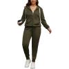 imagePINSV Women Plus Size 2 Piece Outfits Sweatsuits Full Zip Hooded Sweatshirt Sweatpants TracksuitsAdark Green