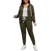 imagePINSV Women Plus Size 2 Piece Outfits Sweatsuits Full Zip Hooded Sweatshirt Sweatpants TracksuitsAdark Green