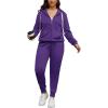 imagePINSV Women Plus Size 2 Piece Outfits Sweatsuits Full Zip Hooded Sweatshirt Sweatpants TracksuitsApurple