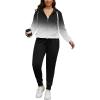 imagePINSV Women Plus Size 2 Piece Outfits Sweatsuits Full Zip Hooded Sweatshirt Sweatpants TracksuitsBblack Gradient
