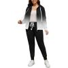 imagePINSV Women Plus Size 2 Piece Outfits Sweatsuits Full Zip Hooded Sweatshirt Sweatpants TracksuitsBblack Gradient