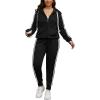 imagePINSV Women Plus Size 2 Piece Outfits Sweatsuits Full Zip Hooded Sweatshirt Sweatpants TracksuitsCblack Stripe