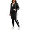 imagePINSV Women Plus Size 2 Piece Outfits Sweatsuits Full Zip Hooded Sweatshirt Sweatpants TracksuitsCblack Stripe
