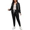 imagePINSV Women Plus Size 2 Piece Outfits Sweatsuits Full Zip Hooded Sweatshirt Sweatpants TracksuitsCblack Stripe