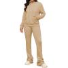 imageWomens Sweatsuits Sets 2 Piece Outfits Drawstring Hoodies Stacked Jogger Sweatpants Tracksuits Casual SetKhaki