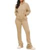 imageWomens Sweatsuits Sets 2 Piece Outfits Drawstring Hoodies Stacked Jogger Sweatpants Tracksuits Casual SetKhaki