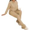 imageWomens Sweatsuits Sets 2 Piece Outfits Drawstring Hoodies Stacked Jogger Sweatpants Tracksuits Casual SetKhaki