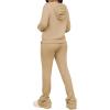 imageWomens Sweatsuits Sets 2 Piece Outfits Drawstring Hoodies Stacked Jogger Sweatpants Tracksuits Casual SetKhaki