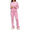 imageWomens Sweatsuits Sets 2 Piece Outfits Drawstring Hoodies Stacked Jogger Sweatpants Tracksuits Casual SetPink