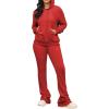 imageWomens Sweatsuits Sets 2 Piece Outfits Drawstring Hoodies Stacked Jogger Sweatpants Tracksuits Casual SetRed