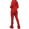 imageWomens Sweatsuits Sets 2 Piece Outfits Drawstring Hoodies Stacked Jogger Sweatpants Tracksuits Casual SetRed