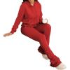 imageWomens Sweatsuits Sets 2 Piece Outfits Drawstring Hoodies Stacked Jogger Sweatpants Tracksuits Casual SetRed