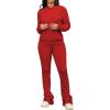 imageWomens Sweatsuits Sets 2 Piece Outfits Drawstring Hoodies Stacked Jogger Sweatpants Tracksuits Casual SetRed