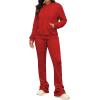 imageWomens Sweatsuits Sets 2 Piece Outfits Drawstring Hoodies Stacked Jogger Sweatpants Tracksuits Casual SetRed