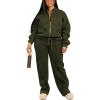 imagePINSV Womens 2 Piece Outfits Sweatsuits Full Zip Sweatshirts Wide Leg Sweatpant Sets TracksuitsArmy Green