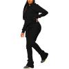 imageWomens Sweatsuits Sets 2 Piece Outfits Drawstring Hoodies Stacked Jogger Sweatpants Tracksuits Casual SetBlack