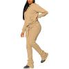 imageWomens Sweatsuits Sets 2 Piece Outfits Drawstring Hoodies Stacked Jogger Sweatpants Tracksuits Casual SetKhaki