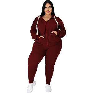imagePINSV Women Plus Size 2 Piece Outfits Sweatsuits Full Zip Hooded Sweatshirt Sweatpants TracksuitsAburgundy