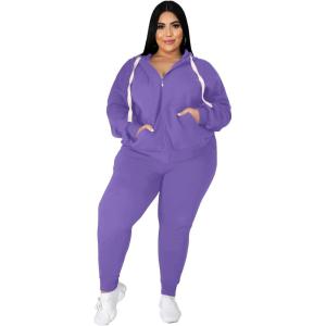 imagePINSV Women Plus Size 2 Piece Outfits Sweatsuits Full Zip Hooded Sweatshirt Sweatpants TracksuitsApurple