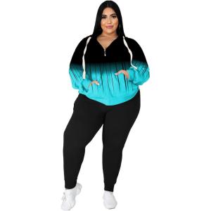 imagePINSV Women Plus Size 2 Piece Outfits Sweatsuits Full Zip Hooded Sweatshirt Sweatpants TracksuitsBblue Line