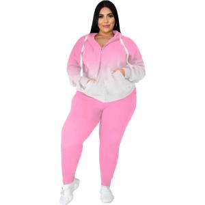 imagePINSV Women Plus Size 2 Piece Outfits Sweatsuits Full Zip Hooded Sweatshirt Sweatpants TracksuitsBpink Gradient